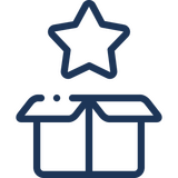 Refine and deliver Open gift box icon with a star coming out